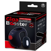Giga Booster Rechargeable Cock Ornament with Scrotal Stimulator Black Vibrating Cock Rings